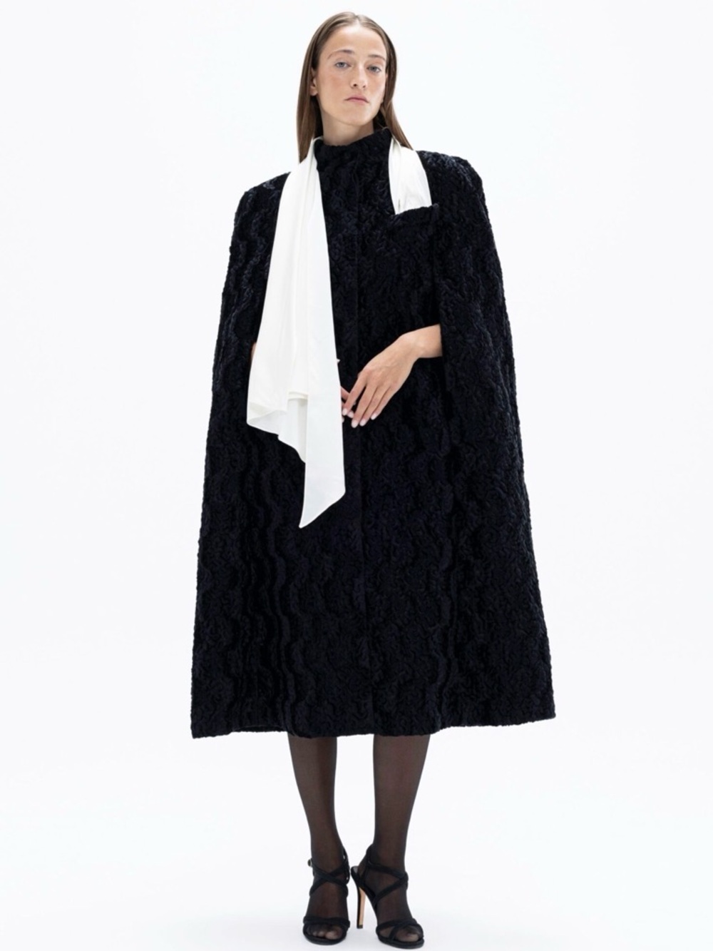 Kokhia FAUX FUR CAPE WITH SILK SCARF